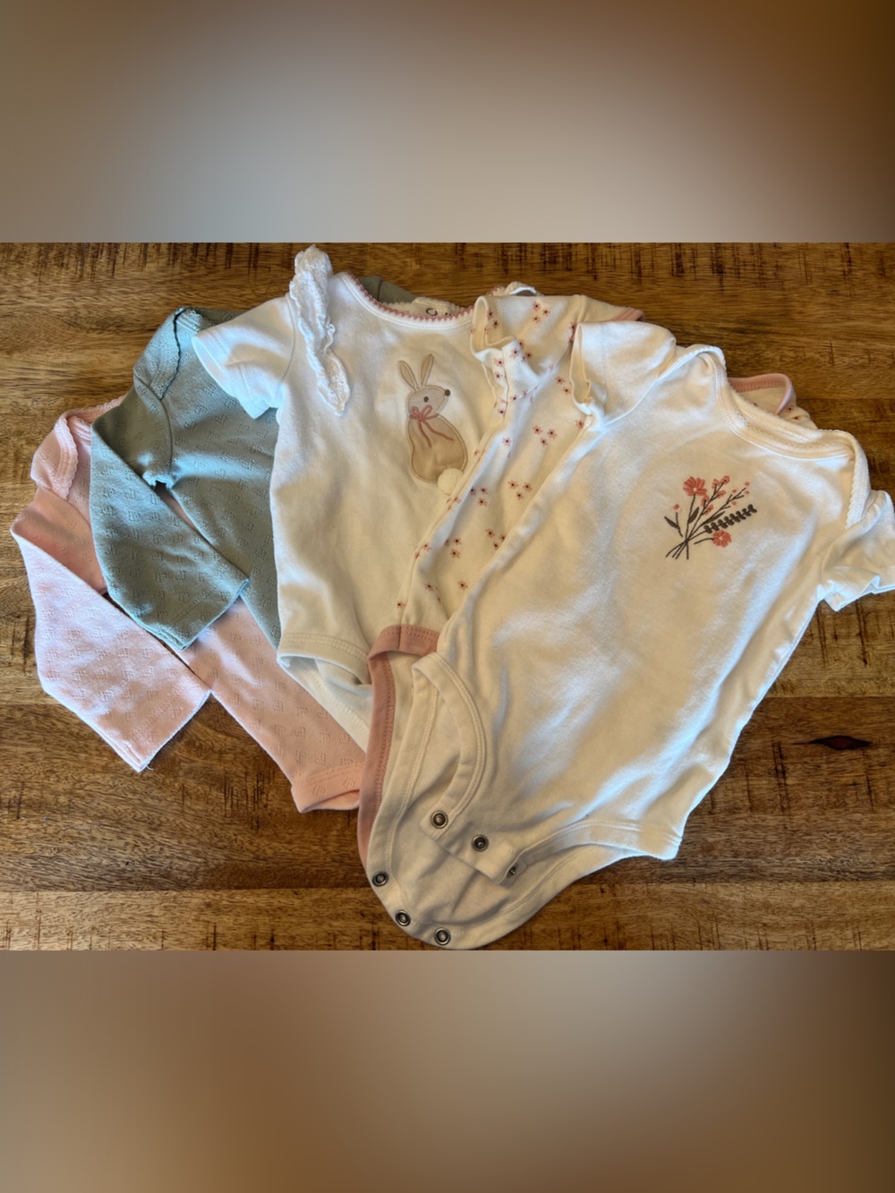 Carter's Baby One-Piece Bodysuits in White, Pink, and Sage Green